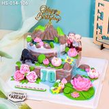  Bánh Kỷ Niệm Hồ Sen Cá Lội 2 Tầng Tặng Ông Bà (HS-014-106) 