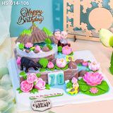  Bánh Kỷ Niệm Hồ Sen Cá Lội 2 Tầng Tặng Ông Bà (HS-014-106) 