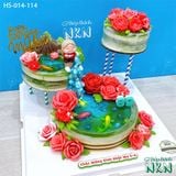  Tháp Bánh Mừng Thọ Hồ Cá Vườn Hồng 3 Tầng (HS-014-114) 