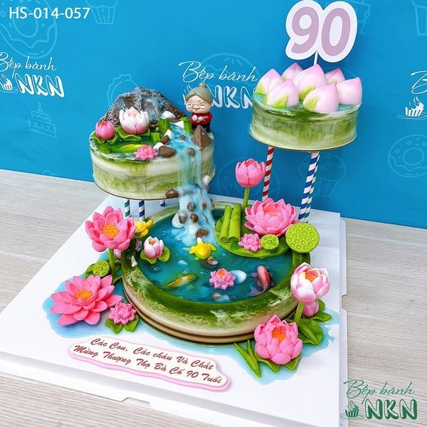  Tháp Bánh Mừng Thọ Sen Đào 3 Tầng (HS-014-057) 