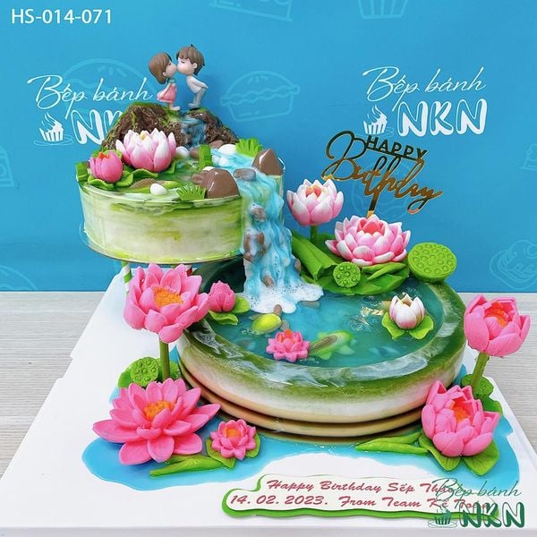  Tháp Bánh Sinh Nhật Hồ Sen Cá Lội 2 Tầng (HS-014-071) 