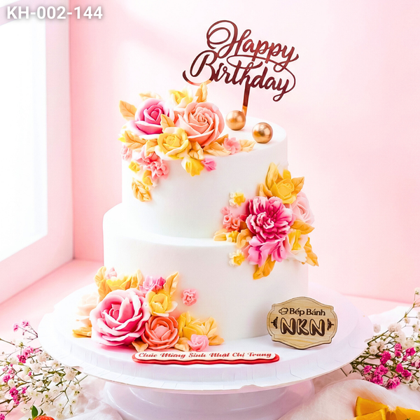  Tháp Bánh Sinh Nhật Kết Hoa 2 Tầng (KH-002-144) 