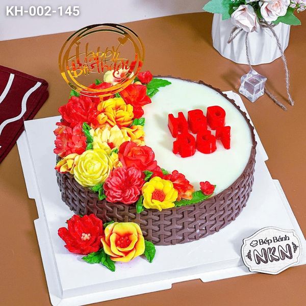  Bánh Sinh Nhật Kết Hoa Tone Đỏ Vàng (KH-002-145) 