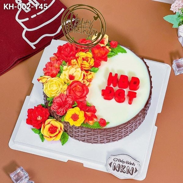  Bánh Sinh Nhật Kết Hoa Tone Đỏ Vàng (KH-002-145) 