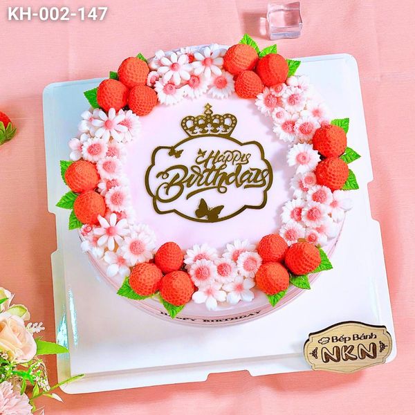  Bánh Sinh Nhật Kết Dâu Tone Đỏ (KH-002-147) 