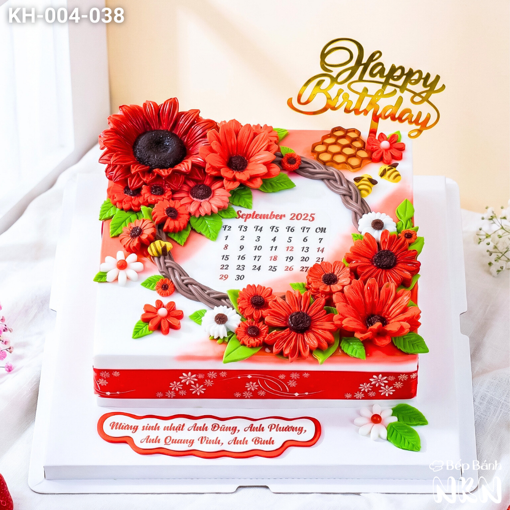  Bánh Kết Hoa Hướng Dương Tone Đỏ (KH-004-038) 