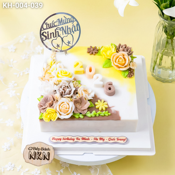  Bánh Sinh Nhật Kết Hoa Tone Nâu (KH-004-039) 