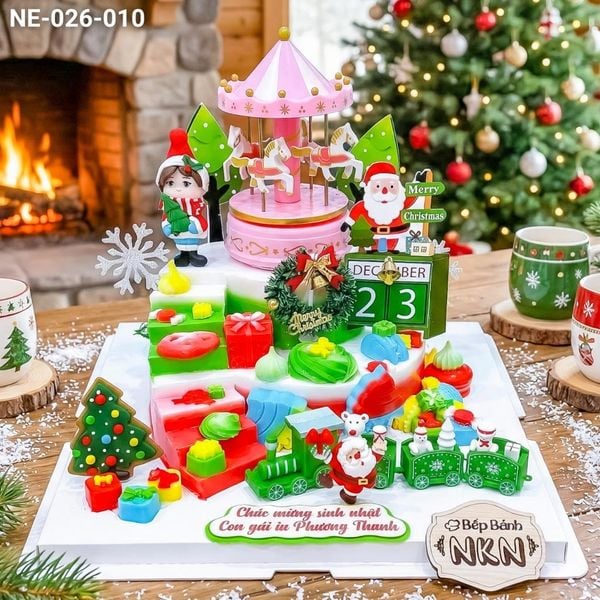  Bánh Giáng Sinh Đu Quay Bật Nhạc 2 Tầng (NE-026-010) 
