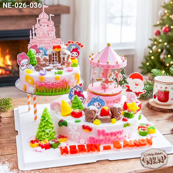  Tháp Bánh Giáng Sinh Đu Quay Bật Nhạc 2 Tầng (NE-026-036) 