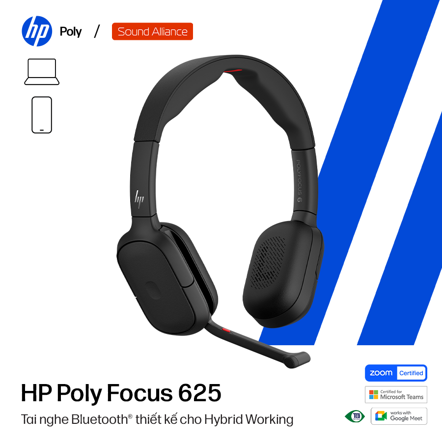  Tai nghe ANC Bluetooth cao cấp HP Poly Focus 625 (C56XPAA) 