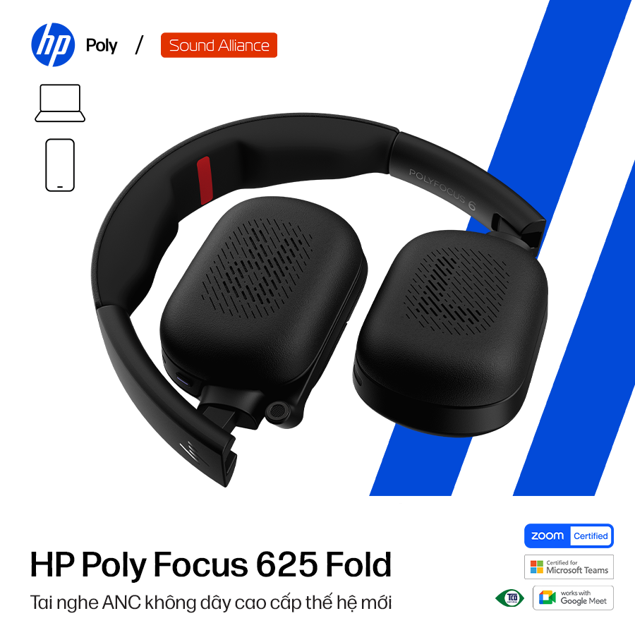  Tai nghe ANC Bluetooth cao cấp HP Poly Focus 625 Fold (C56XSAA) 