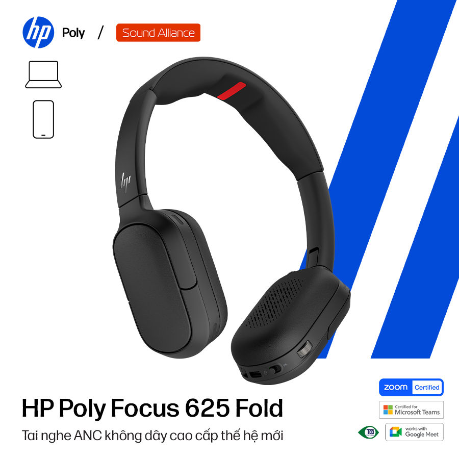  Tai nghe ANC Bluetooth cao cấp HP Poly Focus 625 Fold (C56XSAA) 