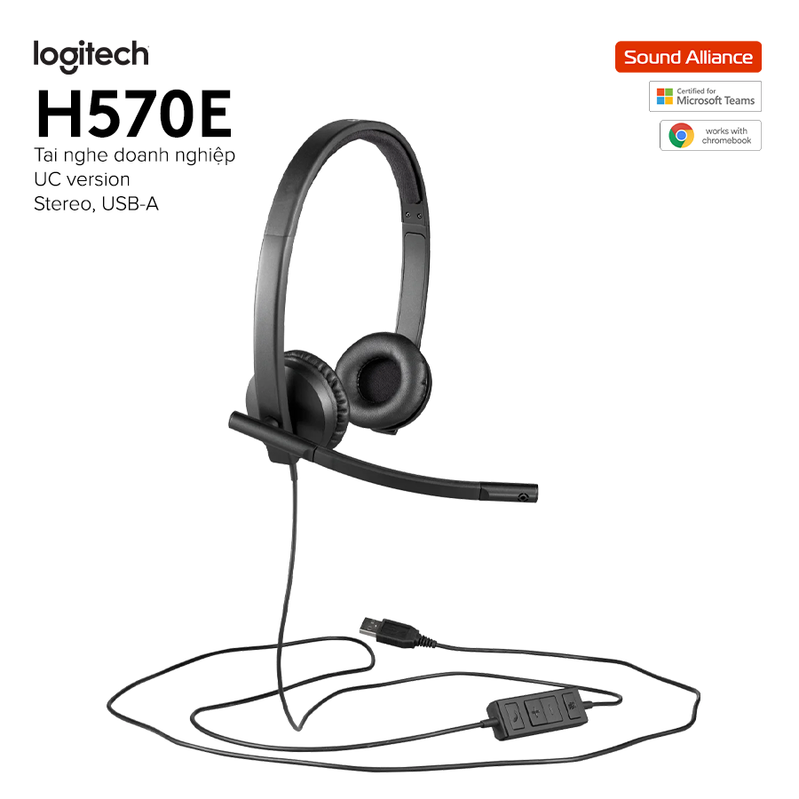 Tai nghe có dây hai bên tai Logitech H570e USB-A (981-000574) 