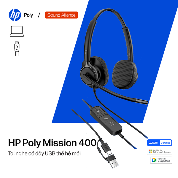  Tai nghe có dây USB HP Poly Mission 400 Series 