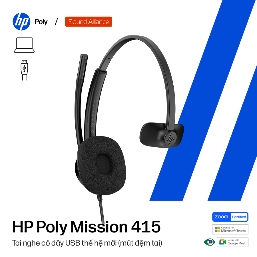  Tai nghe có dây USB một bên tai HP Poly Mission 415 (C01A9AA) 