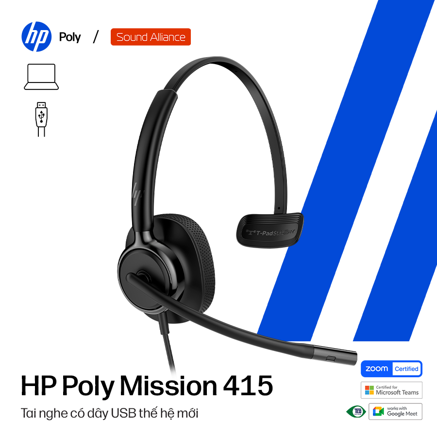  Tai nghe có dây USB một bên tai HP Poly Mission 415 (C01B2A6) 