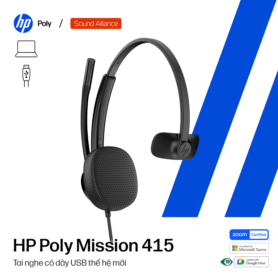  Tai nghe có dây USB một bên tai HP Poly Mission 415 (C01B2A6) 