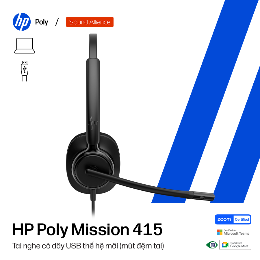  Tai nghe có dây USB một bên tai HP Poly Mission 415 (C01A9AA) 