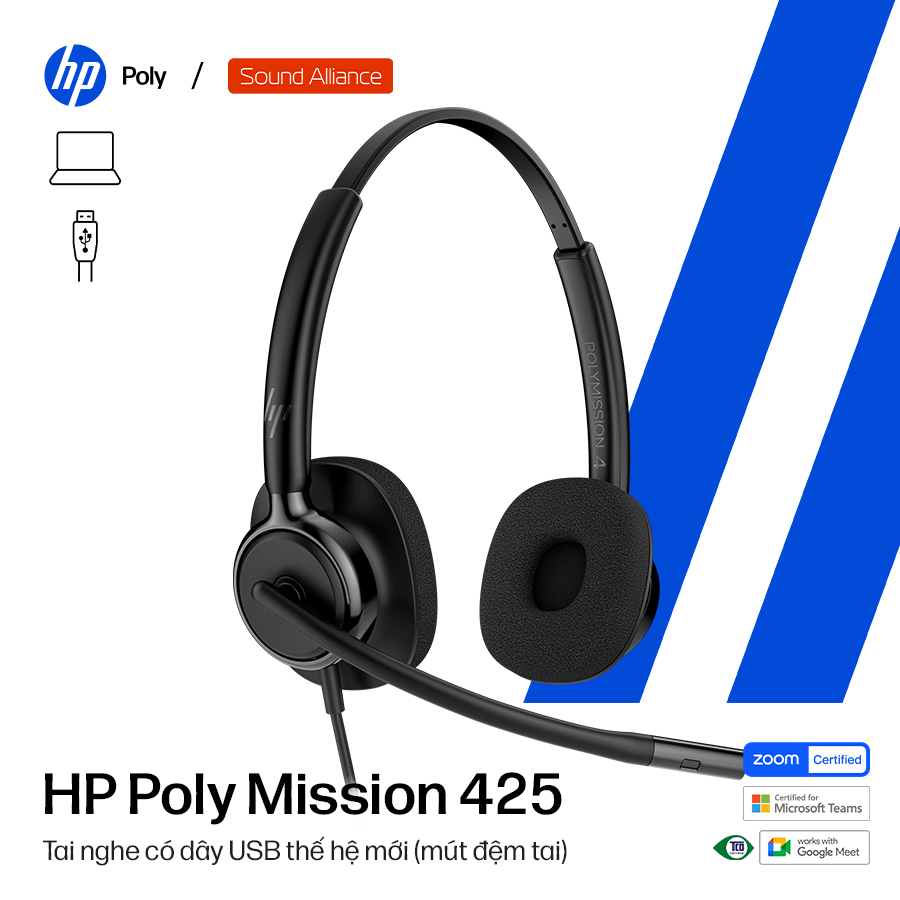  Tai nghe có dây USB hai bên tai HP Poly Mission 425 (C01B3A6) 