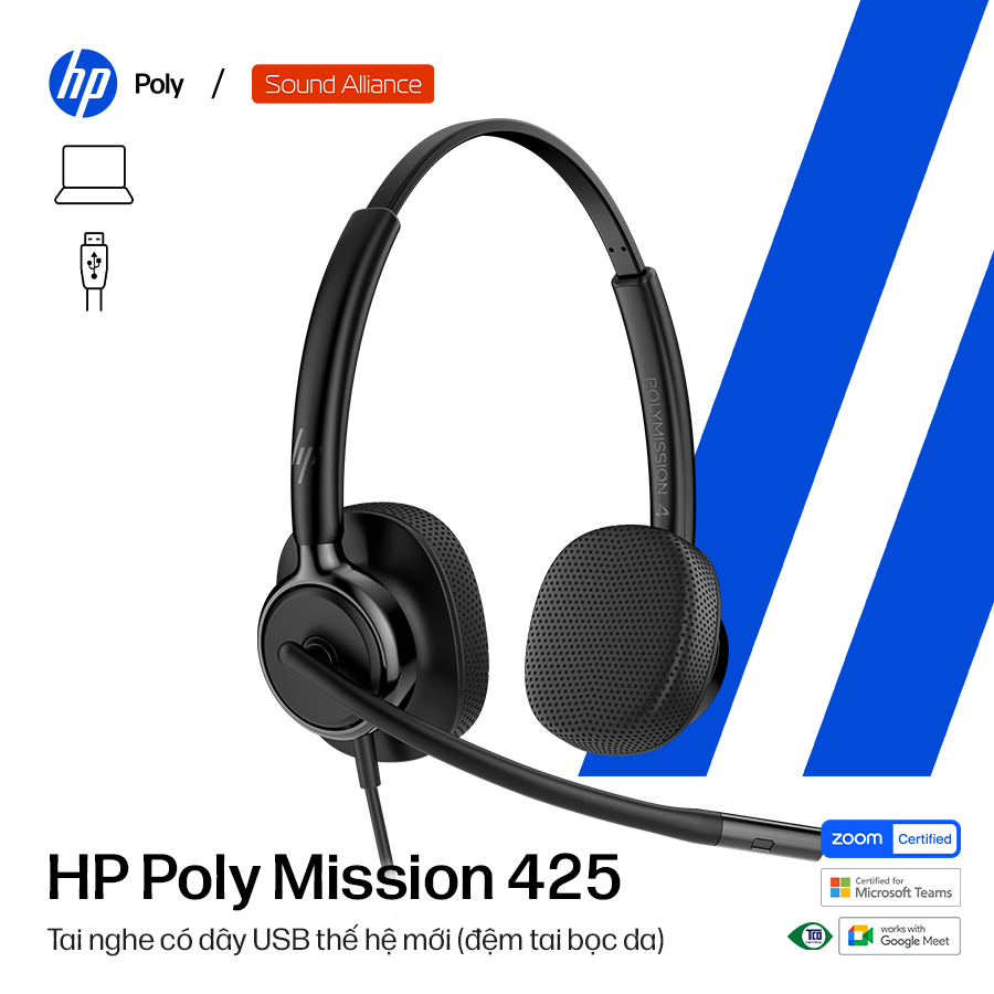  Tai nghe có dây USB hai bên tai HP Poly Mission 425 (C01B6A6) 
