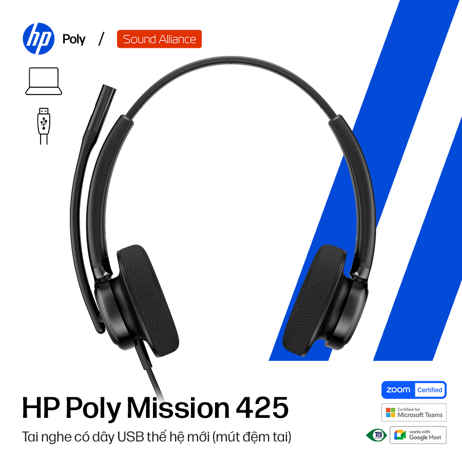  Tai nghe có dây USB hai bên tai HP Poly Mission 425 (C01B3AA) 