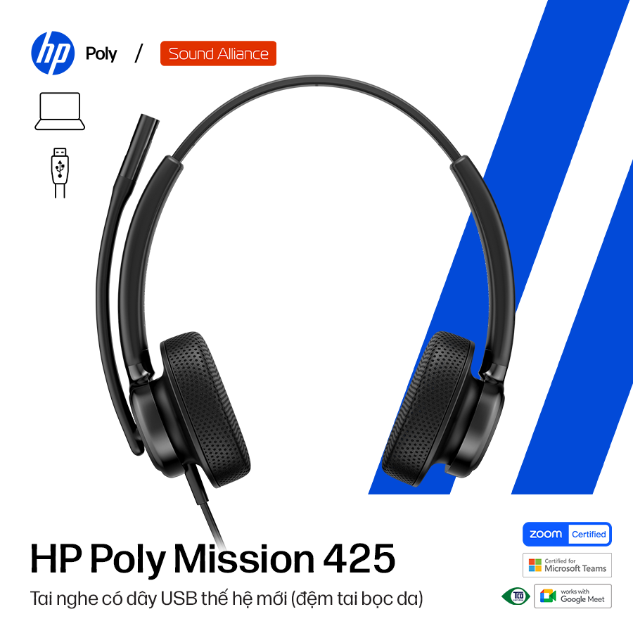  Tai nghe có dây USB hai bên tai HP Poly Mission 425 (C01B6AA) 