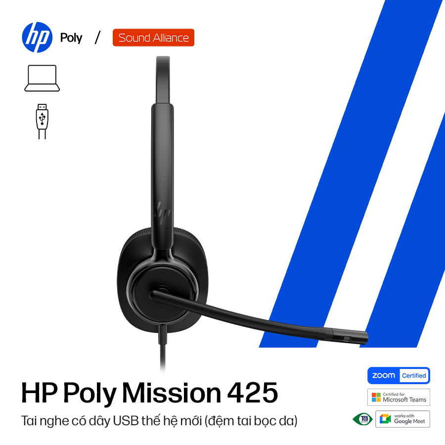 Tai nghe có dây USB hai bên tai HP Poly Mission 425 (C01B6A6) 