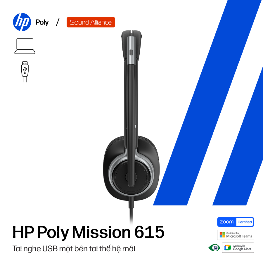  Tai nghe có dây USB một bên tai HP Poly Mission 615 (C01C3AA) 