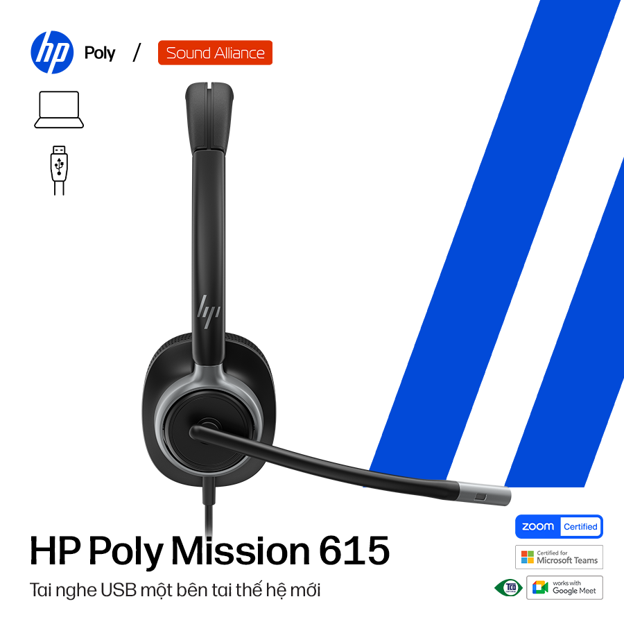  Tai nghe có dây USB một bên tai HP Poly Mission 615 (C01C3A6) 