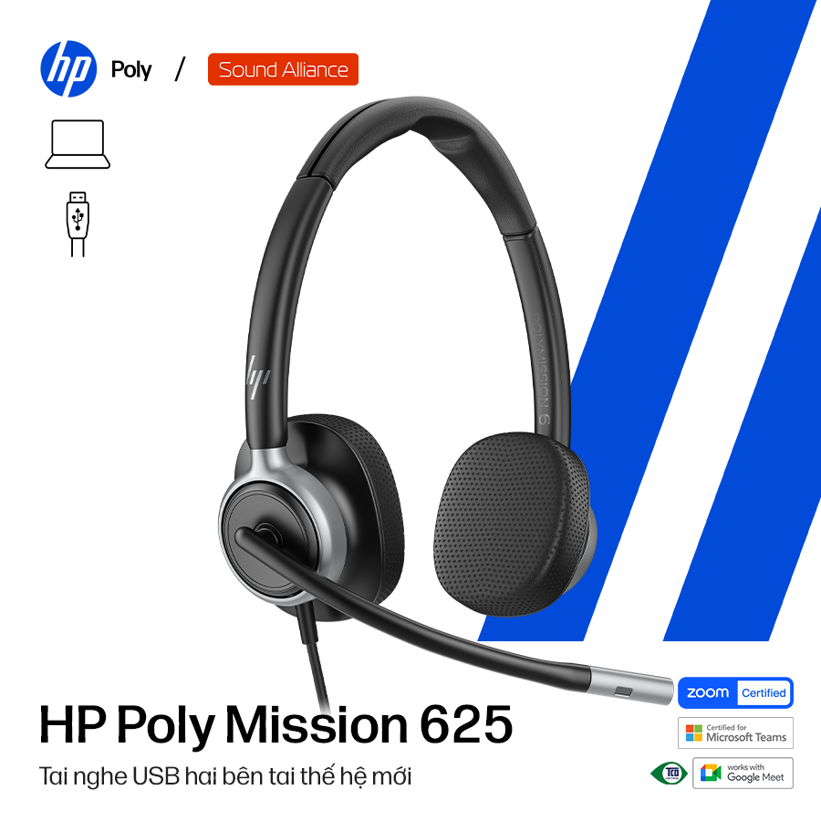  Tai nghe có dây USB hai bên tai HP Poly Mission 625 (C01C6A6) 