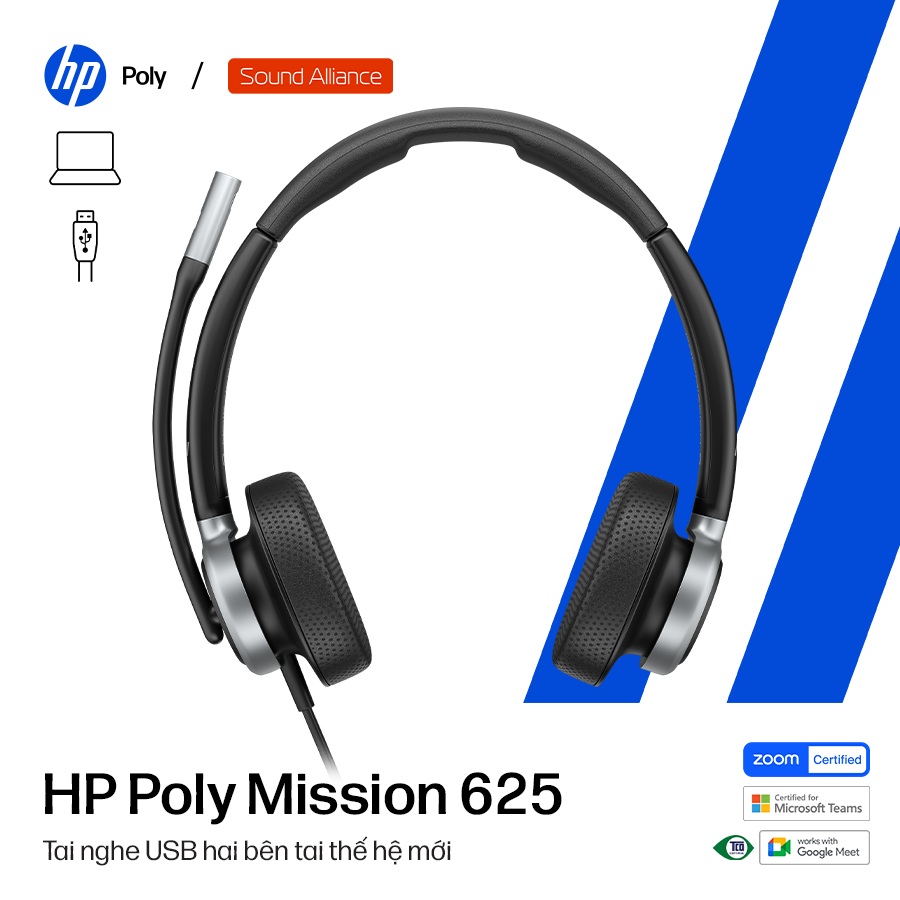  Tai nghe có dây USB hai bên tai HP Poly Mission 625 (C01C6A6) 