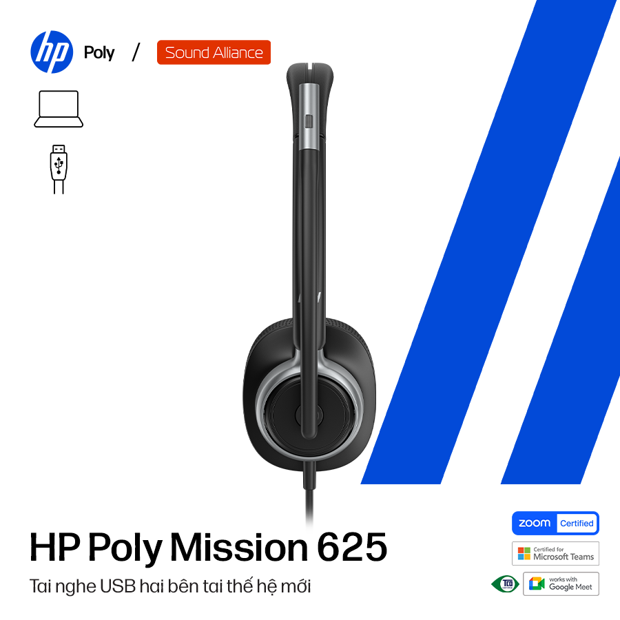  Tai nghe có dây USB hai bên tai HP Poly Mission 625 (C01C6A6) 