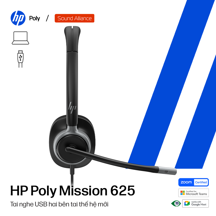  Tai nghe có dây USB hai bên tai HP Poly Mission 625 (C01C6AA) 