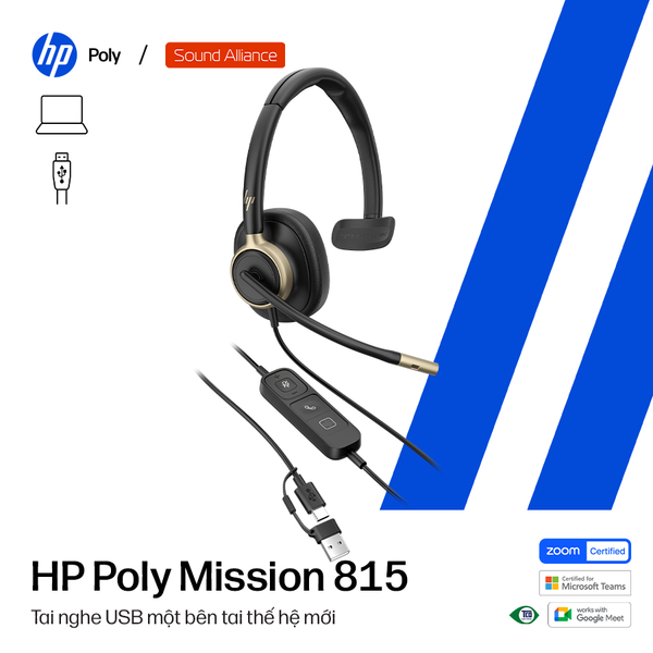  Tai nghe ANC có dây một bên tai USB HP Poly Mission 815 (C01F8A6) 