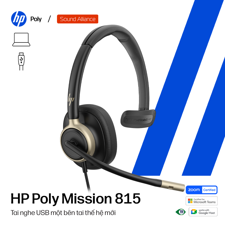  Tai nghe ANC có dây một bên tai USB HP Poly Mission 815 (C01F8A6) 