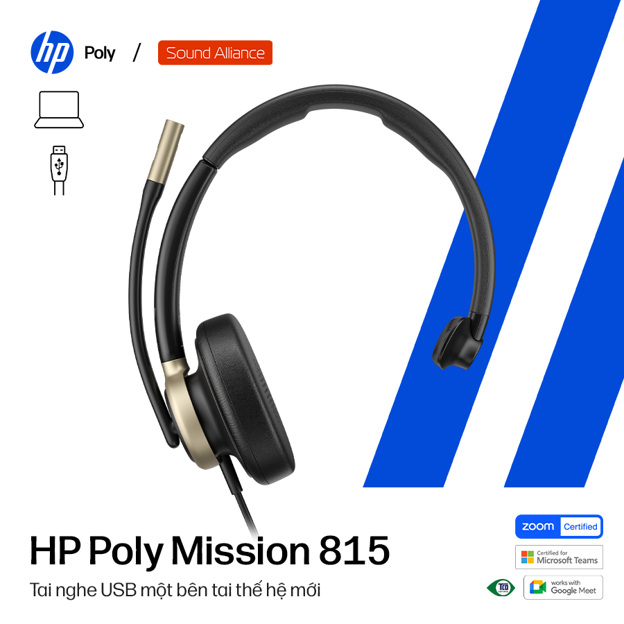  Tai nghe ANC có dây một bên tai USB HP Poly Mission 815 (C01F8AA) 