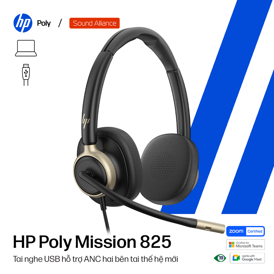  Tai nghe ANC có dây hai bên tai USB HP Poly Mission 825 (C01FCAA) 