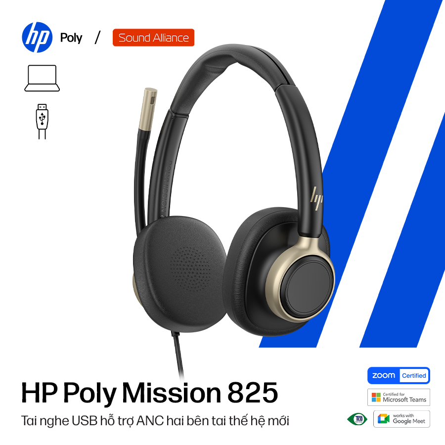  Tai nghe ANC có dây hai bên tai USB HP Poly Mission 825 (C01FCA6) 
