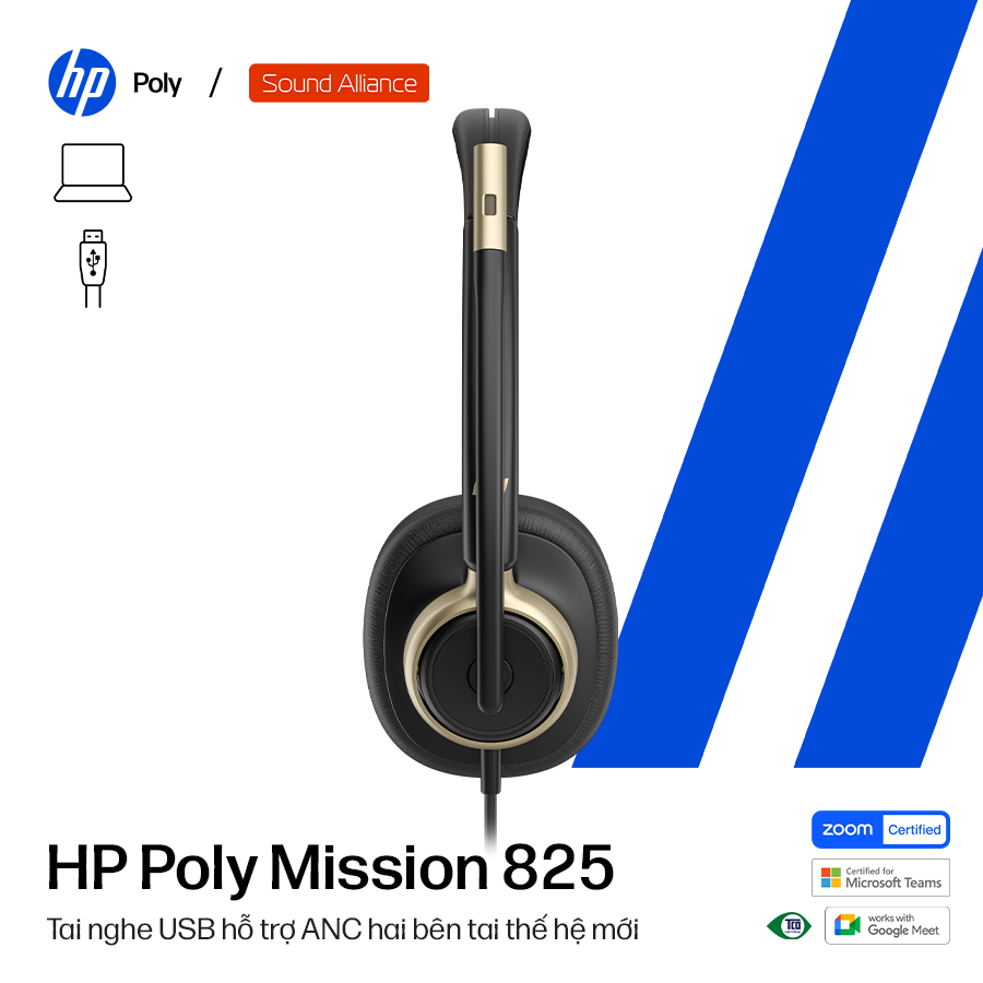  Tai nghe ANC có dây hai bên tai USB HP Poly Mission 825 (C01FCA6) 