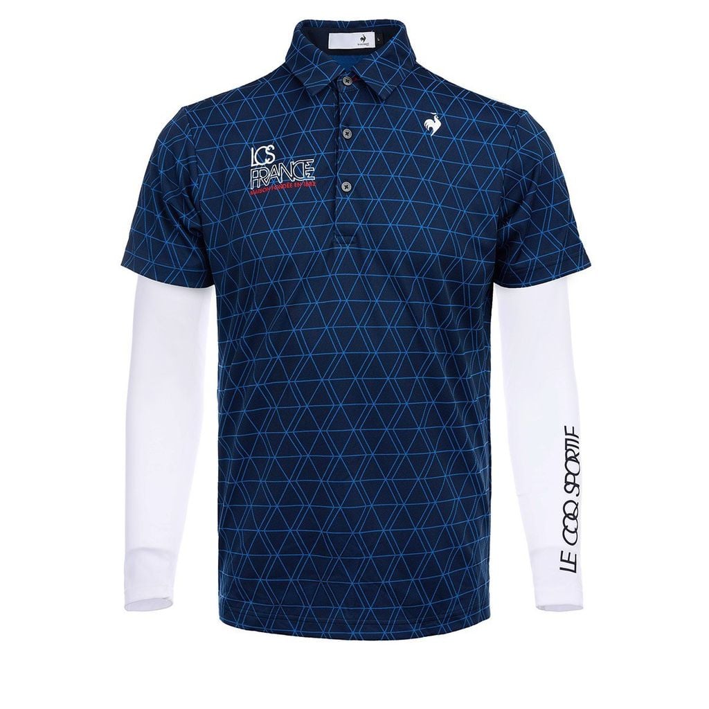 Áo Polo 2 trong 1 nam Le Coq Golf LG5FTZ00MV Navy jacquard tam giác tinh tế