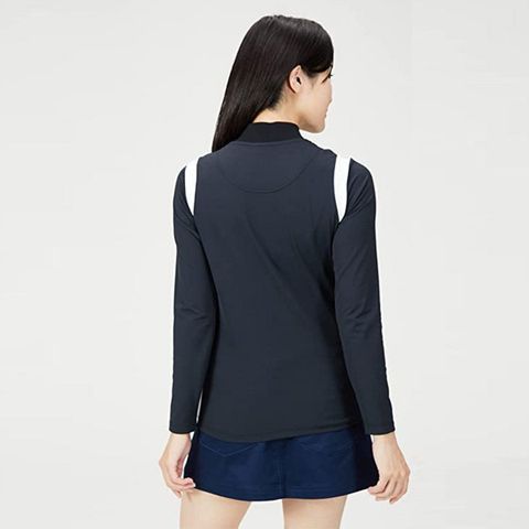 Áo dài tay có cổ le coq golf Nữ QGWUJB11-BK00