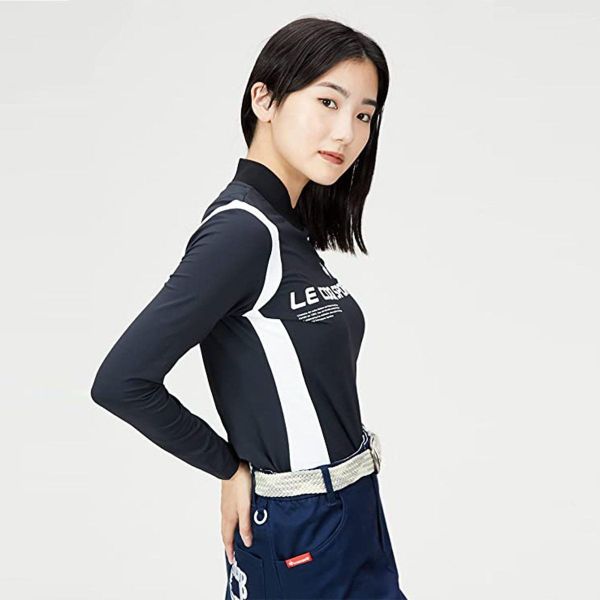 Áo dài tay có cổ le coq golf Nữ QGWUJB11-BK00