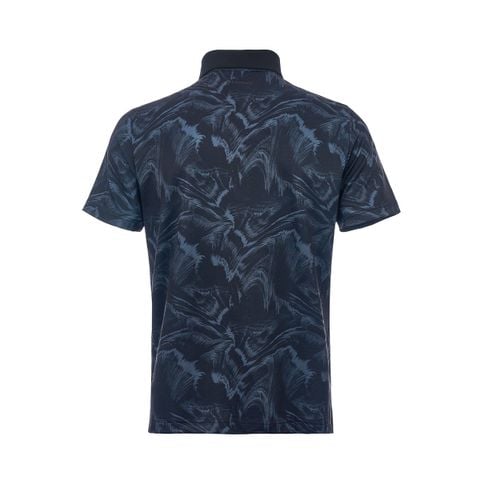 Áo polo golf nam Le Coq GQ221MTS44 màu đen, họa tiết in hiện đại, phong cách thể thao lịch lãm