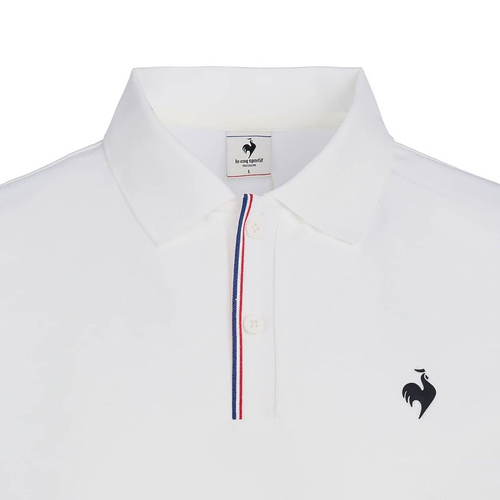 Áo polo le coq sportif nam trắng sọc cổ ba màu logo thêu tinh tế