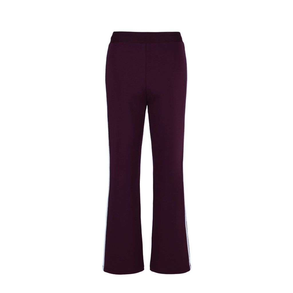 Quần thể thao nữ L253WCNRPT04 màu Đỏ Đô, sọc trắng dọc thân, logo gà trống tinh tế.