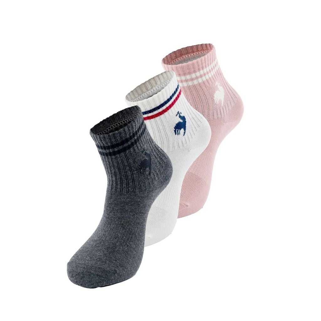 Set 3 đôi tất thể thao nữ Le Coq Sportif LT5SSO11UV-WHPK phối màu trắng, hồng, xám