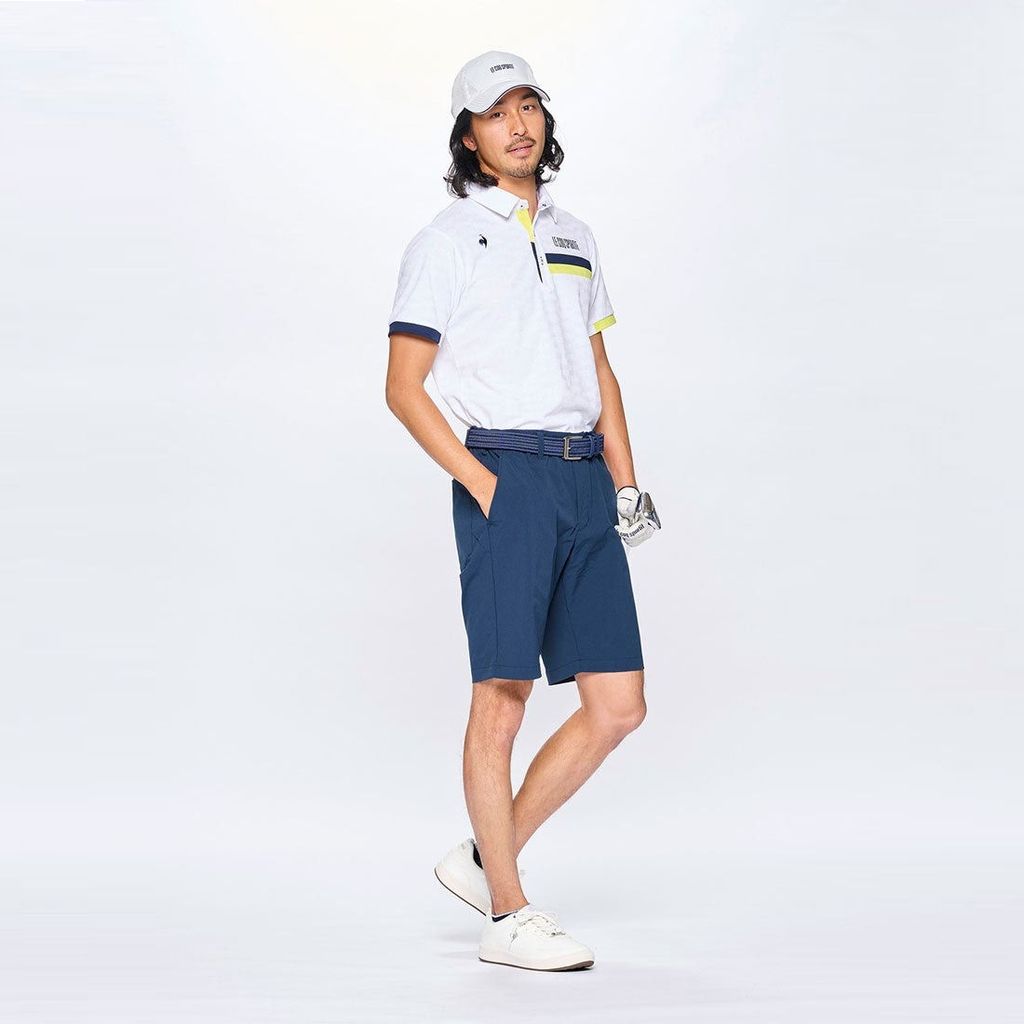 Quần short nam chơi golf Le Coq Sportif, chất liệu polyester nhẹ thoáng, eo co giãn tiện lợi