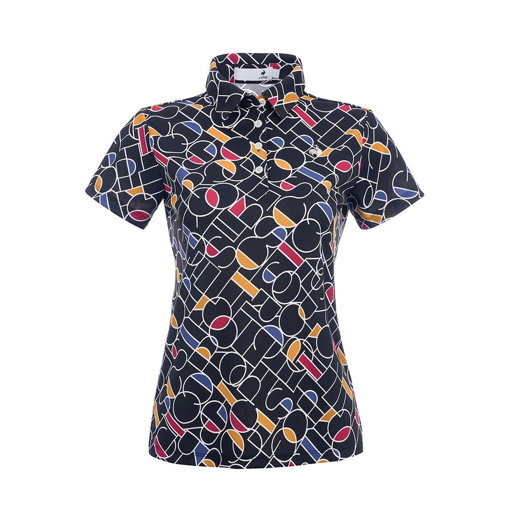 Áo polo golf nữ Le Coq LG5SHS07LV màu đen, dáng regular fit, thiết kế khối màu hiện đại