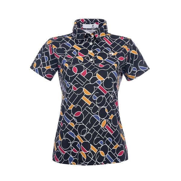 Áo polo golf nữ Le Coq LG5SHS07LV màu đen, dáng regular fit, thiết kế khối màu hiện đại