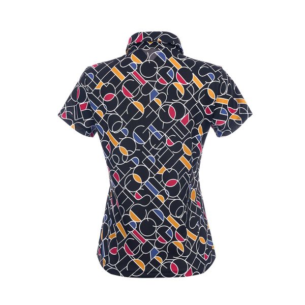 Áo polo golf nữ Le Coq LG5SHS07LV màu đen, dáng regular fit, thiết kế khối màu hiện đại